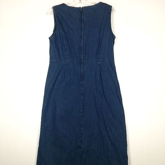 Vintage Denim Embroidered Dress - Maxi Long Blue Jean Dress - TABI - Size 8 - Picture 6 of 9